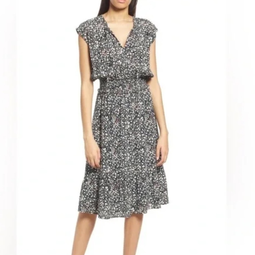 Rails Small Ashlyn Ivy Black Floral Versatile Smocked Waist Lined Midi‎ Dress
